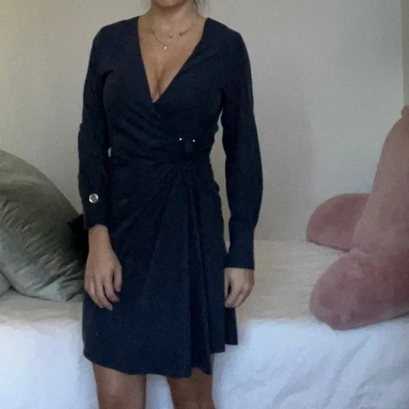 Mango | Dresses | Mango Blue Long Sleeve Wrap Mini Dress | Poshmark